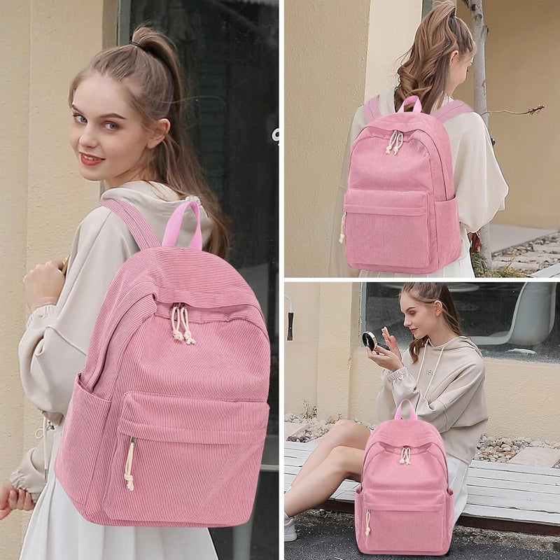 BTOOP School Backpack for Teens Large Corduroy Bookbag Lightweight 15.6 inch Laptop Bag for Girls Women Casual High School College - Image 2